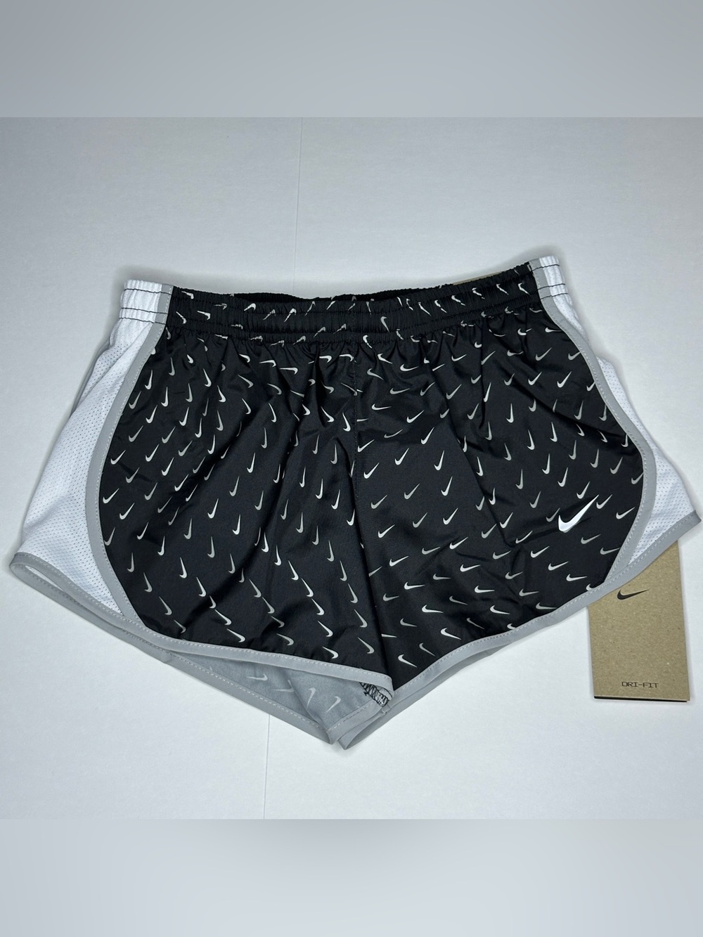NWT Nike Kids Small Dri-FIT Tempo Running Shorts Black Swoosh Print